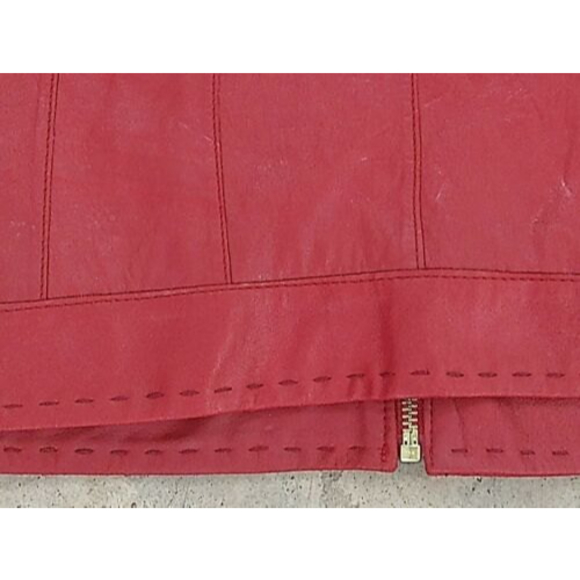 BAGATELLE Red Leather Moto / Jacket Women's Large Full Zip Rear Sunburst Design - Picture 9 of 12
